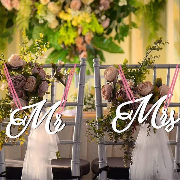 1 par Mr og Mrs Stoleskilte Træ Brud og Brudgom Skilte til Bryllup