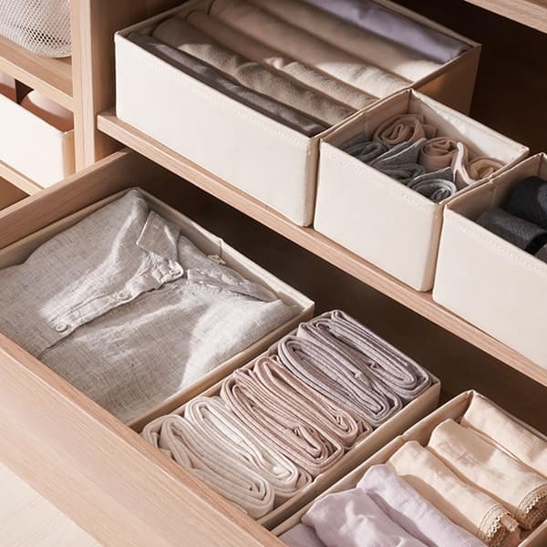 Foldbar Skuffeorganisator 6-delt sæt til opbevaring af tøj, sokker og undertøj, beige