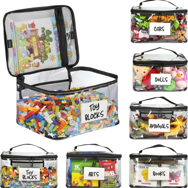 Legetøjsopbevaringspose med stor kapacitet, gennemsigtig PVC-organizer til byggeklodser og børnelegetøj Black eight PCS (28*20*14 cm)