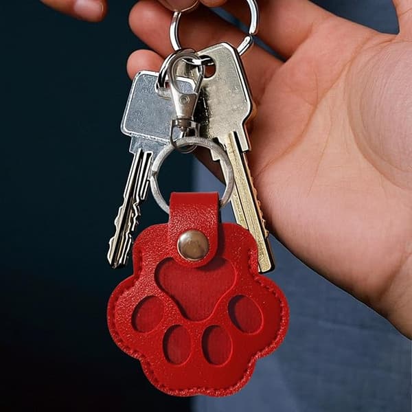 Læder kat vedhæng, læder kat, kæledyrshår minde, hundehår nøglering, til kæledyrsminder. Red