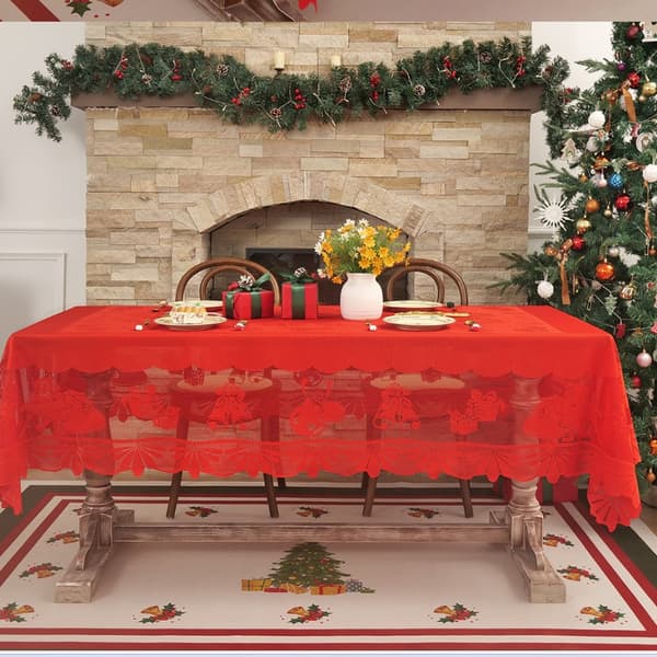 Festlig Juleblonde duk - Brodert Polyester Juleborddekorasjon for en Stemningsfull Høytid Rød M Rød Red M