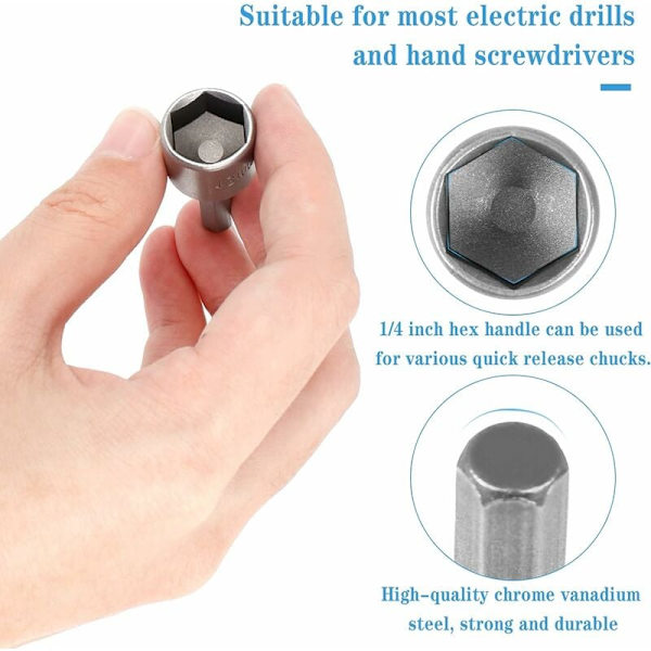 9 kpl 5-13mm ruuvimeisselihylsy, magneettinen kuusiokolohylsy, ruuvimeisselikärkisovitin mutterinvääntimelle, sähköruuvimeisselille, hylsyavaimelle (FQ)