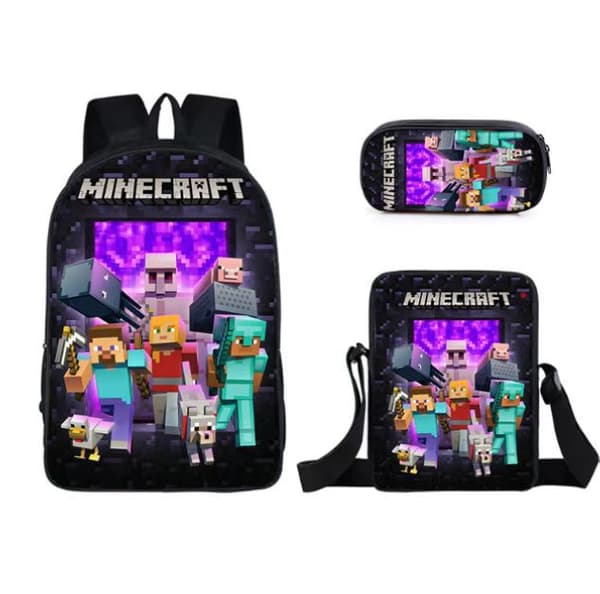 Skoleelevers skoletaske Minecraft spil periferi rygsæk tre-delt sæt 17-inch backpack
