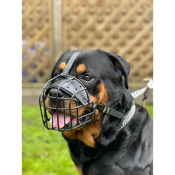 STARK Trådkurv Metal Hundekurv Rottweiler, Mastiff Golden Retriever & andre (R1, Sort/Sort Læder)