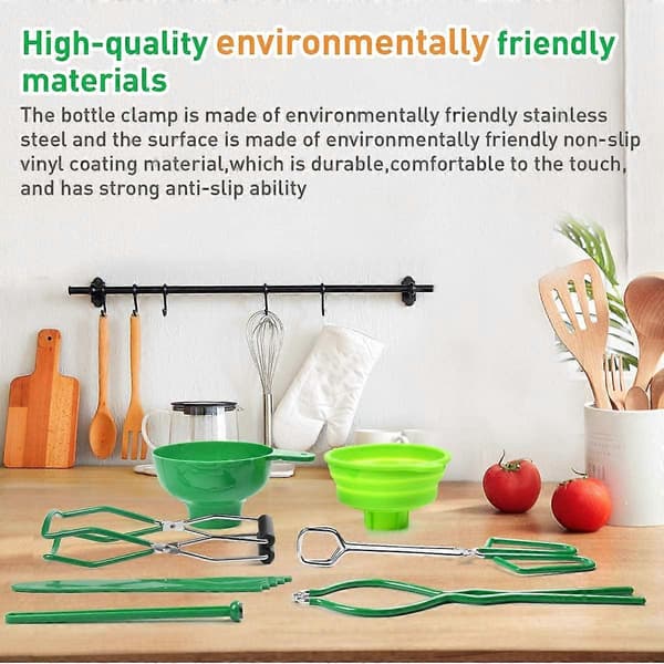 7-delt henkogningssæt med tilbehør, henkogningskrukkeløfter med greb, rustfrit stål, stor