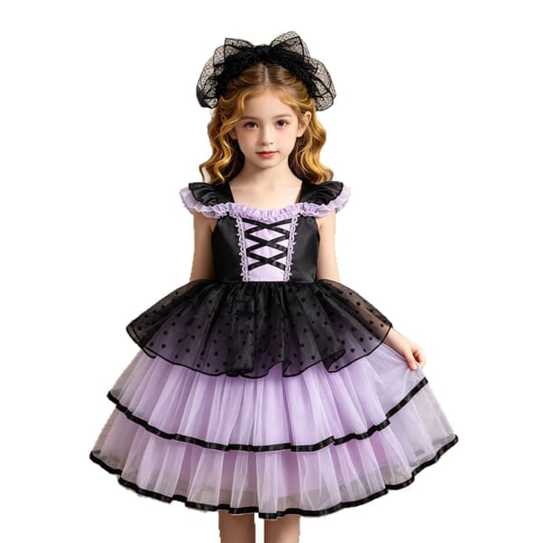 Lolita prinsessekjole til piger i sort og lilla kage-stil med puf Crown Scepter 110cm (5 years)