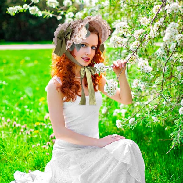 Jenter Kvinner Viktoriansk Lolita Flat Bonnet Cap Teselskap Solhatt Blonde Sløyfer Blomster Bånd Stråhatter