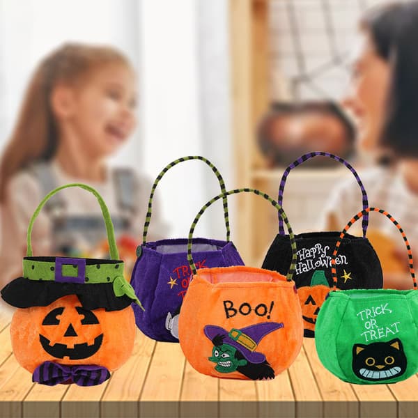 Halloween Hat Rund Slikpose til Børn, Sød Slikholder med Spøgelses- og Græskardesign til Trick or Treat 4