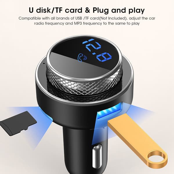 Bil MP3 Bluetooth Musikafspiller Bærbar Auto FM Transmitter QC3.0 Bil Hurtigoplader