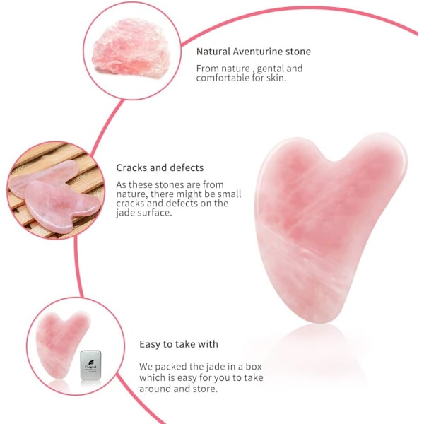Gua Sha - Ansikts Gua Sha Stein - Hjerteformet Stein Ansiktsbehandling - Ansikts Anti-Rynke Massasjeverktøy - Gua Sha Ansiktsmassasje (Rosa)