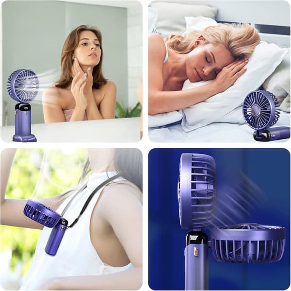 Jsdoin Håndholdt Blæser - USB Genopladelig, 5 Hastigheder, Foldbar, LED-Skærm blue