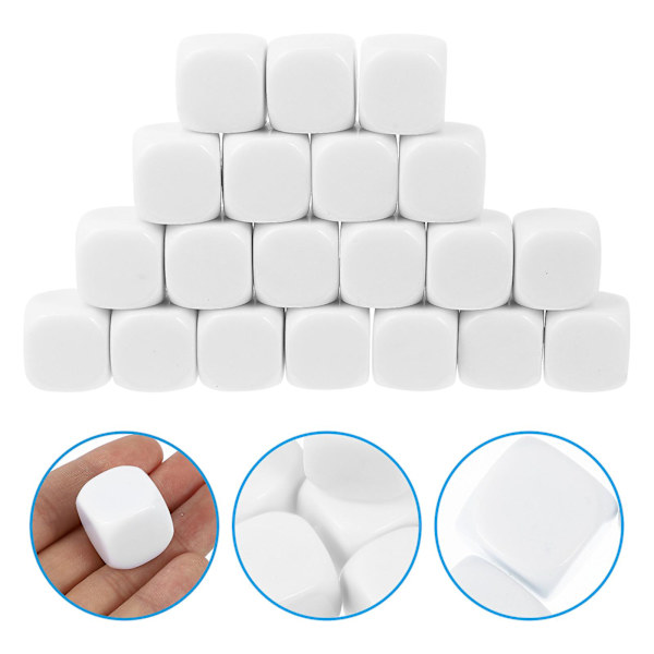 20 kpl Tyhjiä Noppaa Pyöristetyillä Kulmilla D6 Noppakuutiot DIY Noppapeli Tarvikkeet Kirjoitettavat Noppaa Kuusisivuiset Noppaa Valkoinen