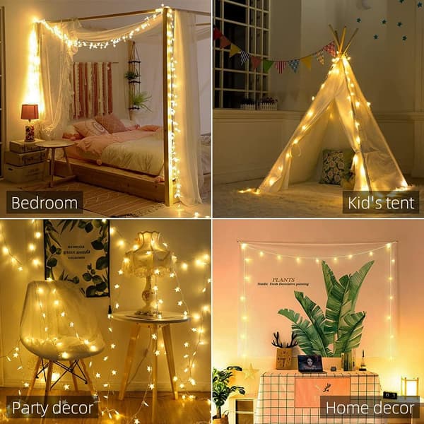 Star LED Warm Light Strings, 10m 80 LEDs, USB & Battery Powered, Flashing/Constant, Outdoor Camping Christmas Decor (No Batteries) 10m