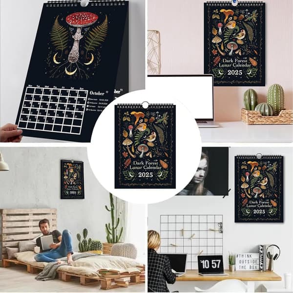 2025 Månedskalender 12 Sider Mørk Skog Tema 21x28cm Veggplanlegger Organizer