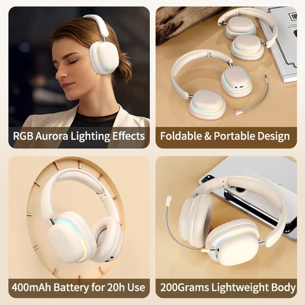 Trådløse Bluetooth-hodetelefoner Over Øret Støyreduserende Gaming Headset med Mikrofon Rosa
