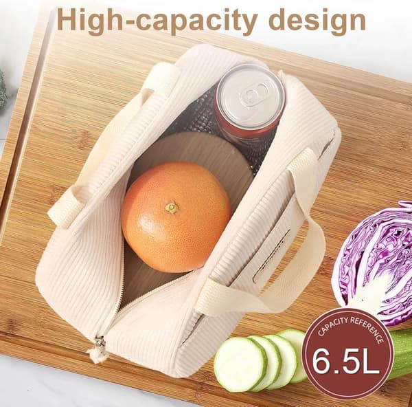 Isolert matpose 6,5L Sammenleggbar termisk kjølebag for jobb, skole, camping - Beige