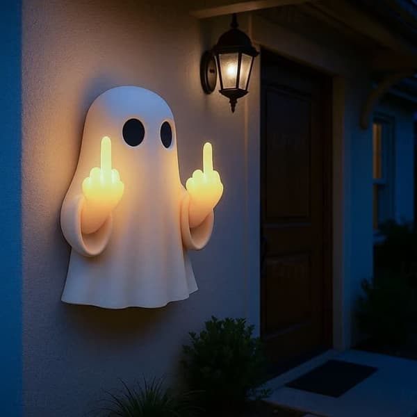 Halloween Nattlampe Spøkelse Lysende – Middle Finger Dekorasjon til Veranda, Soverom og Balkong