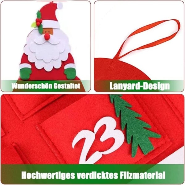 Galaxy Filt Julekalender med 24 Lommer, Adventskalender Julenissen
