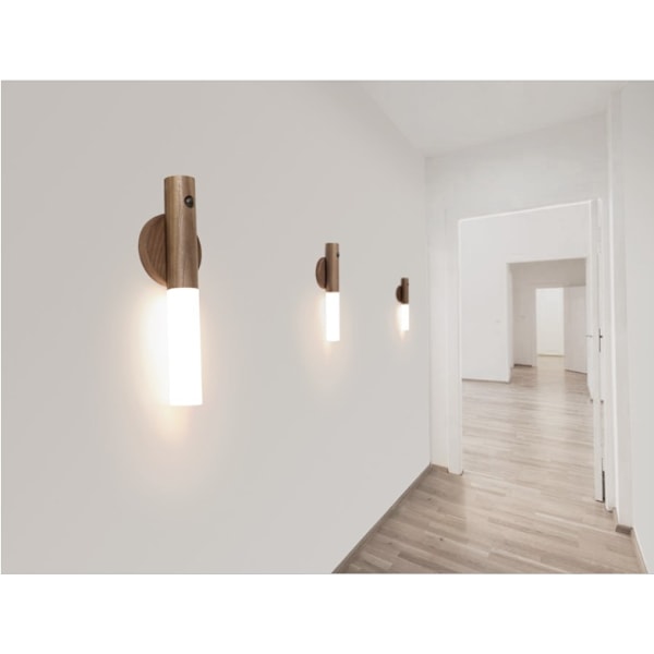 Genopladelig LED Væglampe, Indendørs Belysning, Gang/Skab/Hus/Badeværelse Bevægelsessensor (Valnød)
