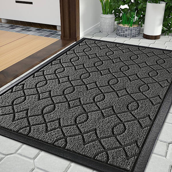 Dörrmatta för utomhusbruk, tvättbar, väderbeständig, 75 x 43 cm, robust och vattenabsorberande, smutsavvisande dörrmattor, med halkfri baksida, grå