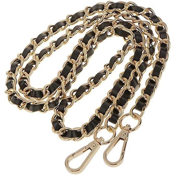 120 cm justerbar skulderrem i læder med metal drejekroge til skuldertaske, dokumentmappe, håndtaske, 8 mm bred kæde guld (FQ)