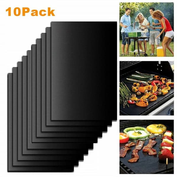 10-pack Teflon Grillmatter som tåler opptil 500°F for grilling.