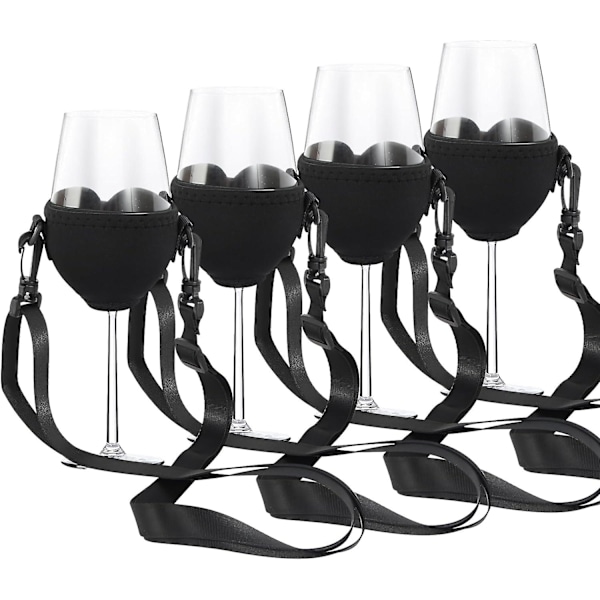 Pakke med 4 vinglassholdere for oppheng, vinglassholdere for oppheng av koppholdere, festival-vinglassholdere for jul, bursdag, bryllup (svart)