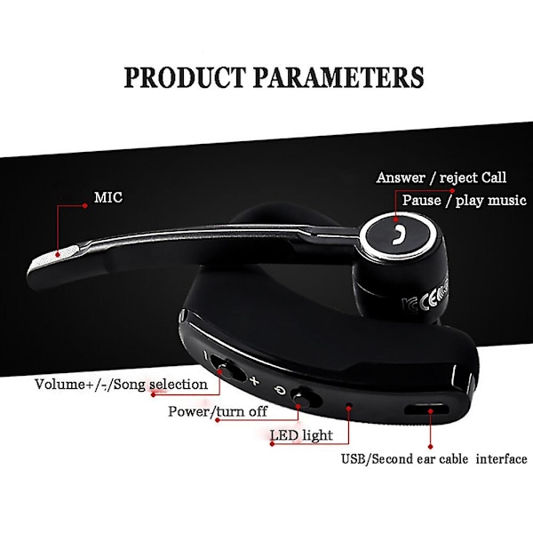 V8S BT Langattomat Kuulokkeet Business Headset Handsfree Puhelu BT Kuulokkeet Autoilu Urheilu Kuuloke Mikrofonilla Korvakoukku 1kpl