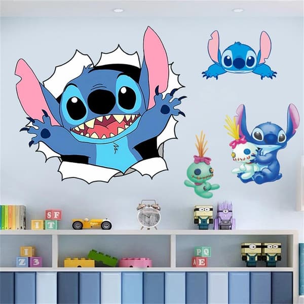 Lilo ja Stitch -seinätarrat Lasten piirrosseinätaidetta Stitch-seinä