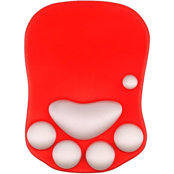 Musmatta med kattfot och handledsstöd, portabel ergonomisk halkfri gamingmusmatta för lindring av handledssmärta (27,2 x 19,6 x 2,8 cm) (Röd)