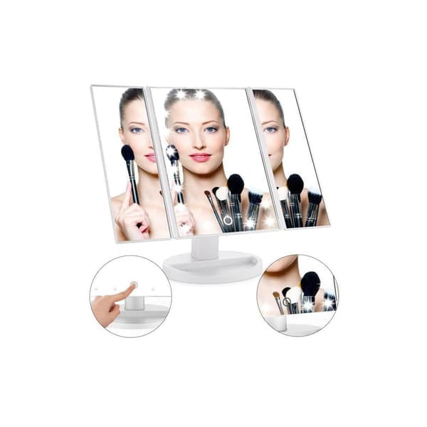 ® Trifold Hollywood Sminkespeil Med LED-lys - Hvit