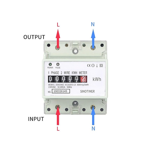 Elektrisk enfas tvåtråds AC 220V 100A energimätare KWh räknare förbruknings analog elektricitet