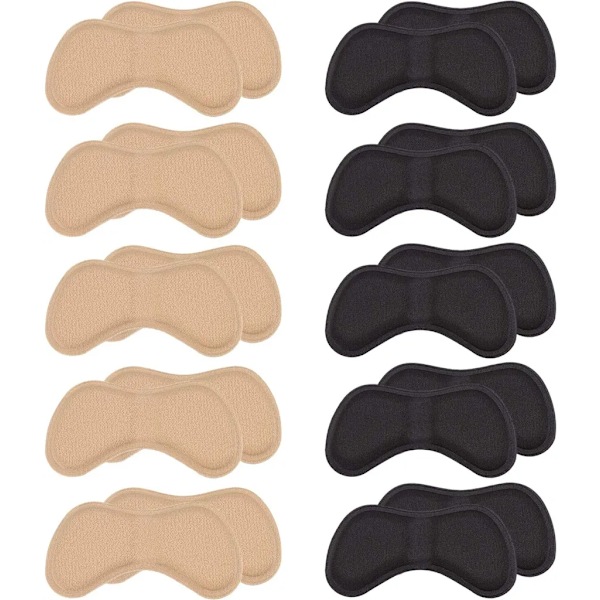 Hælpuder, hælbeskyttere, fortykkende hælpuder med stærk vedhæftning til dame-, børne- og herresko (5 sorte og 5 beige)