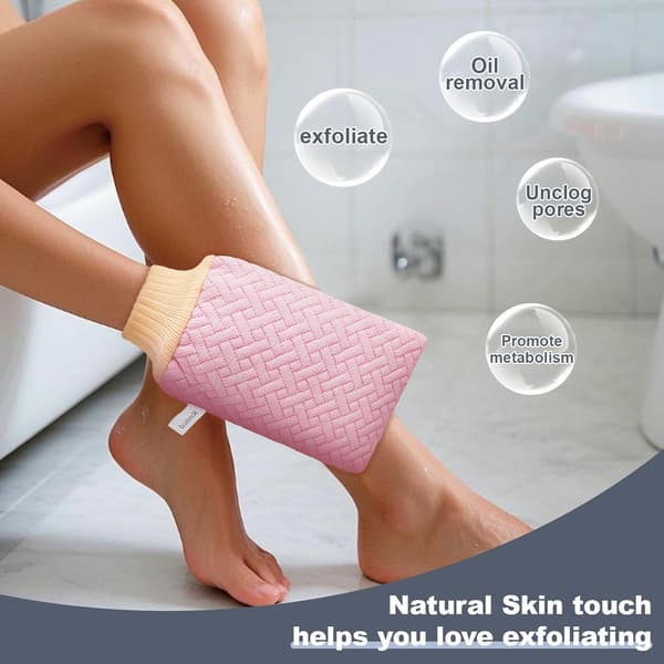 Exfolierande handskar - 3D Check Trippel Lager Exfolierande Kroppsskrubb för Exfoliering av Död Hud och Strålande Hud, Elastisk Handled (2-pack)