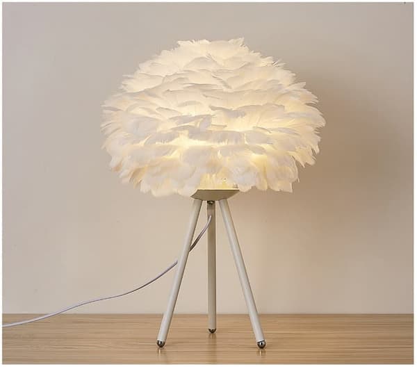 Bordlampe LED Fjer Moderne Sengelampe Dæmpbar Lys Dekoration Kontor Soveværelse White three-colored light