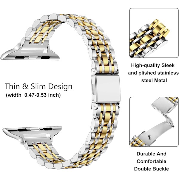 Ohut hihna Apple Watch -kellolle 38/40/41/42/44/45/49mm Ohut ruostumattomasta teräksestä valmistettu ketju naisille iWatch -hihnat Ultra 2 1 Series Hopea Kulta