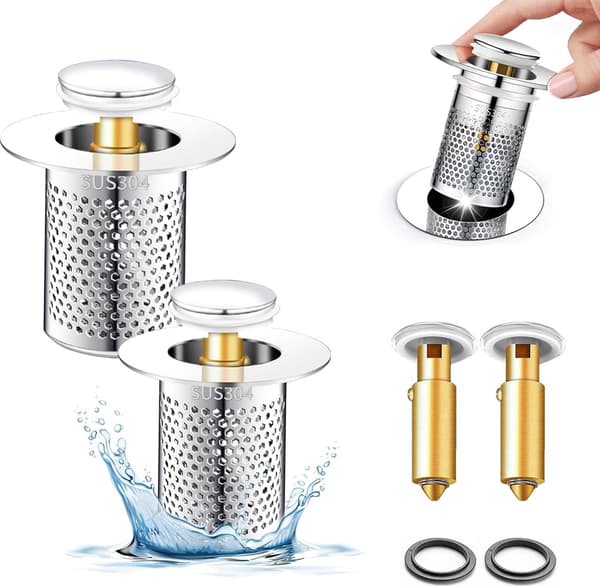 Pop-up diskpropp i rostfritt stål 2-pack, universell luktfri avloppsplugg för 1,25-1,45 tum 2 pieces (34-40 mm)