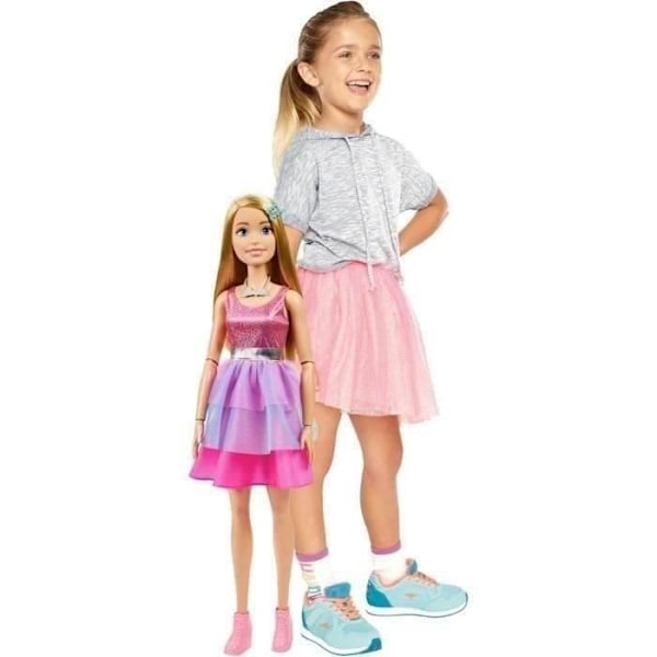 Barbie Mycket stor blond docka 71 cm, regnbågsrosa klänning, Barbie Fashionista från 3 år, HJY02