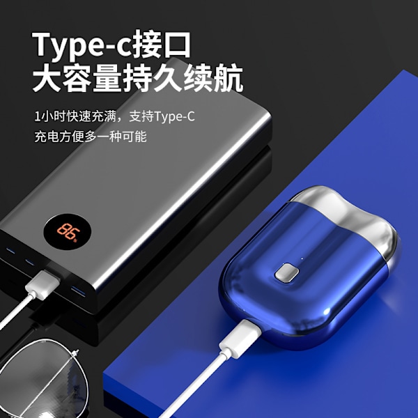 Ny mini dobbelthodet barbermaskin elektrisk bærbar barbermaskin for menn USB-lading full kropp vaskbar barbermaskin grey