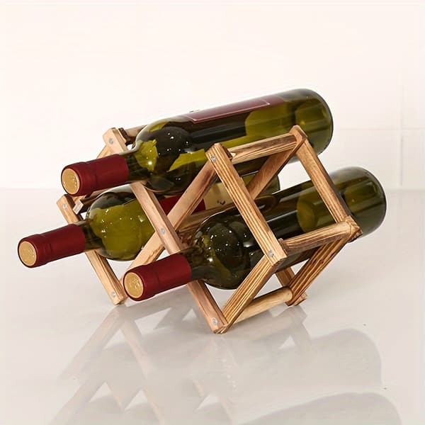 Stabelbar Vinreol i Træ - Foldbart Design til Køkken & Spisestue, Perfekt til Bordplader & Skabe Wood Grain Five Bottles
