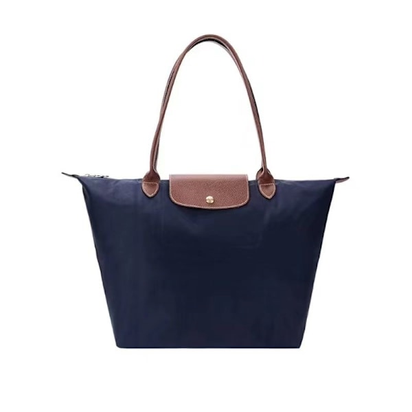 Ny Longchamp Le Pliage Nylon Vandtæt Taske til Kvinder ZX - Navy Blue（L, Navy Blue）