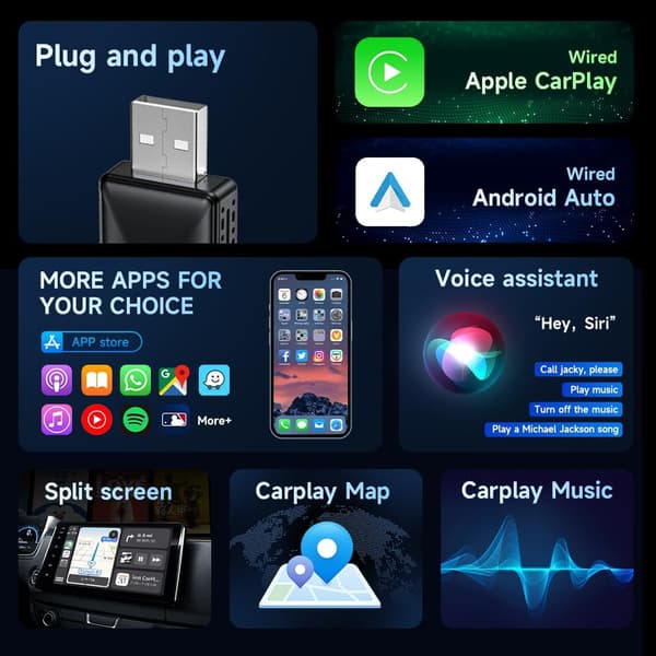 Trådløs CarPlay-adapter til Apple Android USB C hurtig forbindelse Mini Car Play Dongle kompatibel med iPhone Smartphone