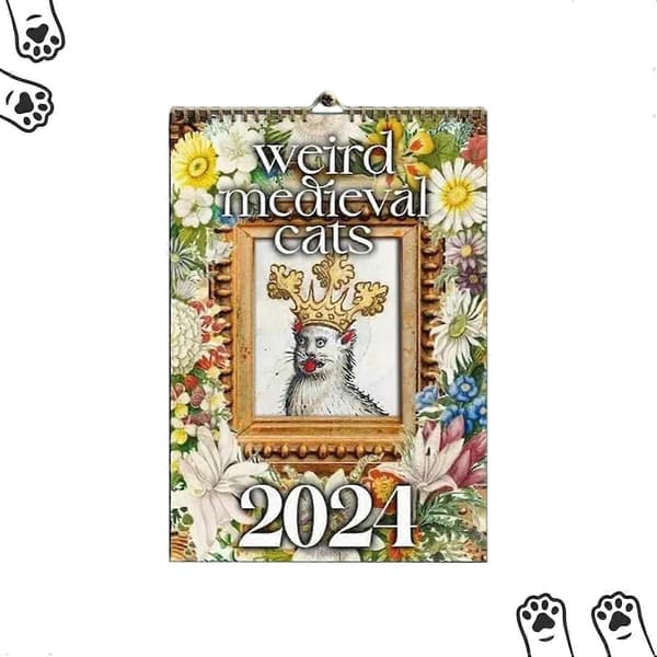 Sjov Sær Middelalderkat Kalender 2024, Kat Væg Sær Middelalder Kalender