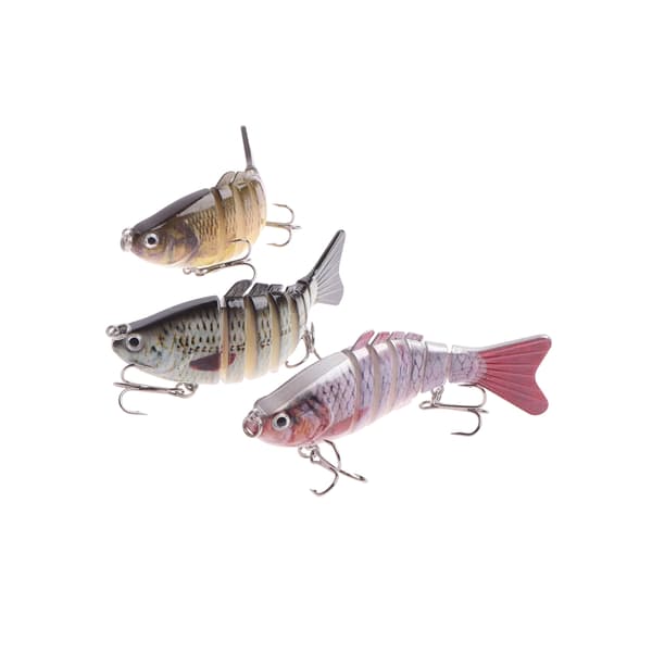 3-pack Multi-jointed Fishing Lures for Freshwater and Saltwater, 3D Artificial Segment with Storage Box, 7-segment Fishing Lures with Hooks