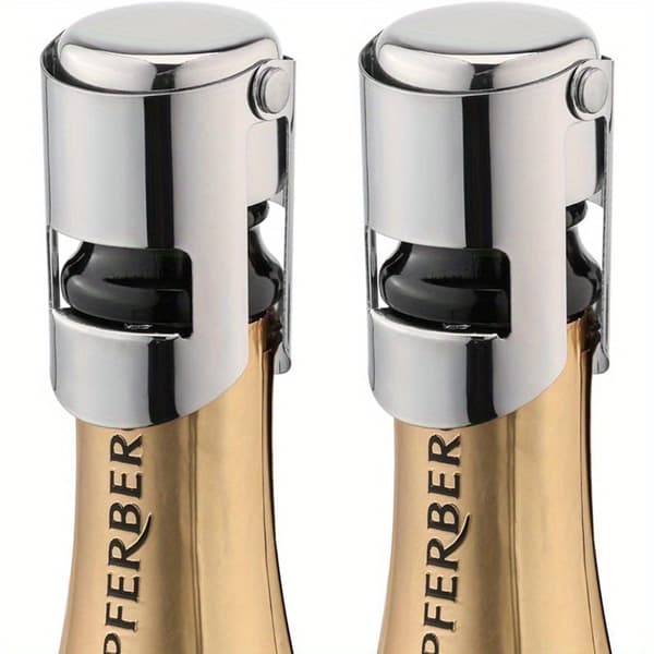 Genanvendelige vin- og champagnepropper med halvgennemsigtig trykforsegling | -Grade, sølv, ideel til mousserende vine, cava og prosecco - perfekt til Val Silvery-1 Pack
