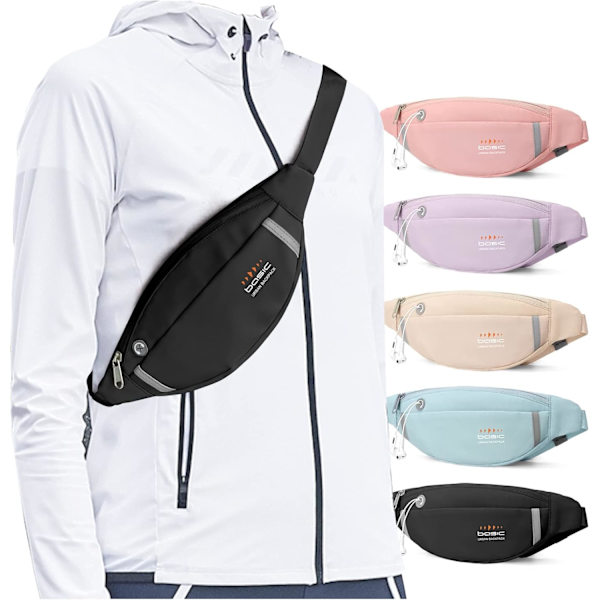Liten vattentät midjeväska för kvinnor, crossbody-väska med hörlursuttag för löpning, resor, vandring, lätt magväska, svart