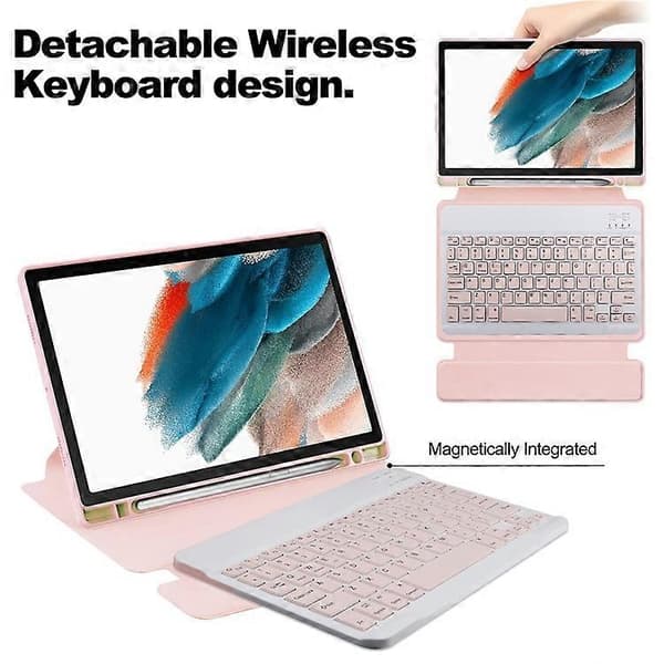 Compatible Case with Rotating Stand and Bluetooth Keyboard for Samsung Galaxy Tab A8 10.5 (2021) / (2022) - Perfect Pink - max Pink
