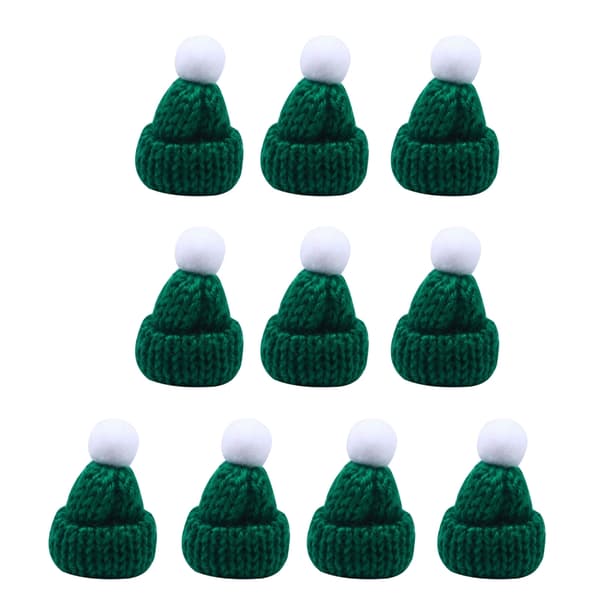 Samling av 10 mini stickade mössor för DIY hantverksdekoration dark green 0.04