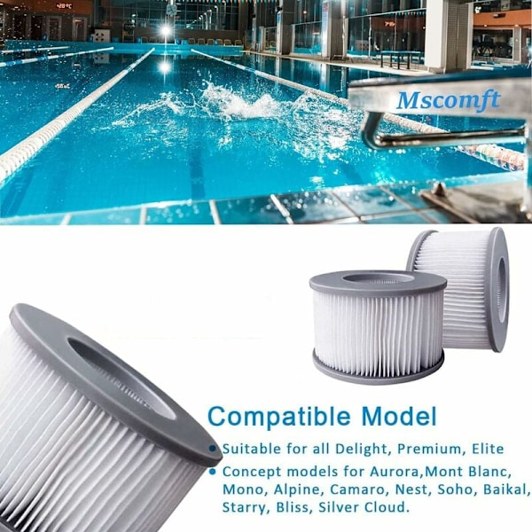 Set med 6 filter til oppblåsbare MSPA-badestamper, Ø106cm - 6 erstatningsfilterpatroner til oppblåsbare MSPA-badestamper