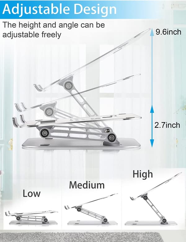 Justerbart Laptop Stativ Ergonomisk Aluminium Riser Kompatibel MacBook Air Pro Dell HP Lenovo 10 Til 17 Tommer Notebooks Sølv